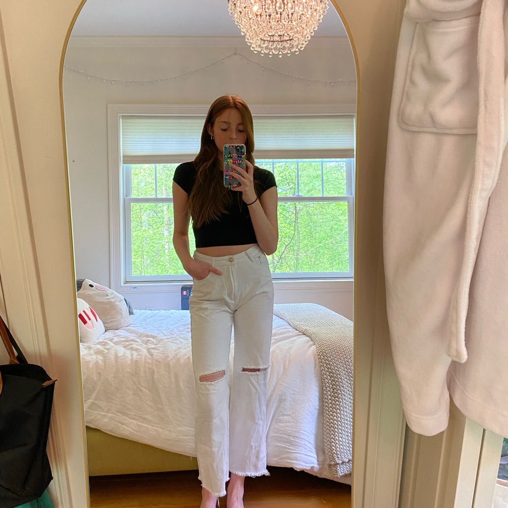 White Princess Polly Cece Hammer Wide Leg Knee Rip Jeans